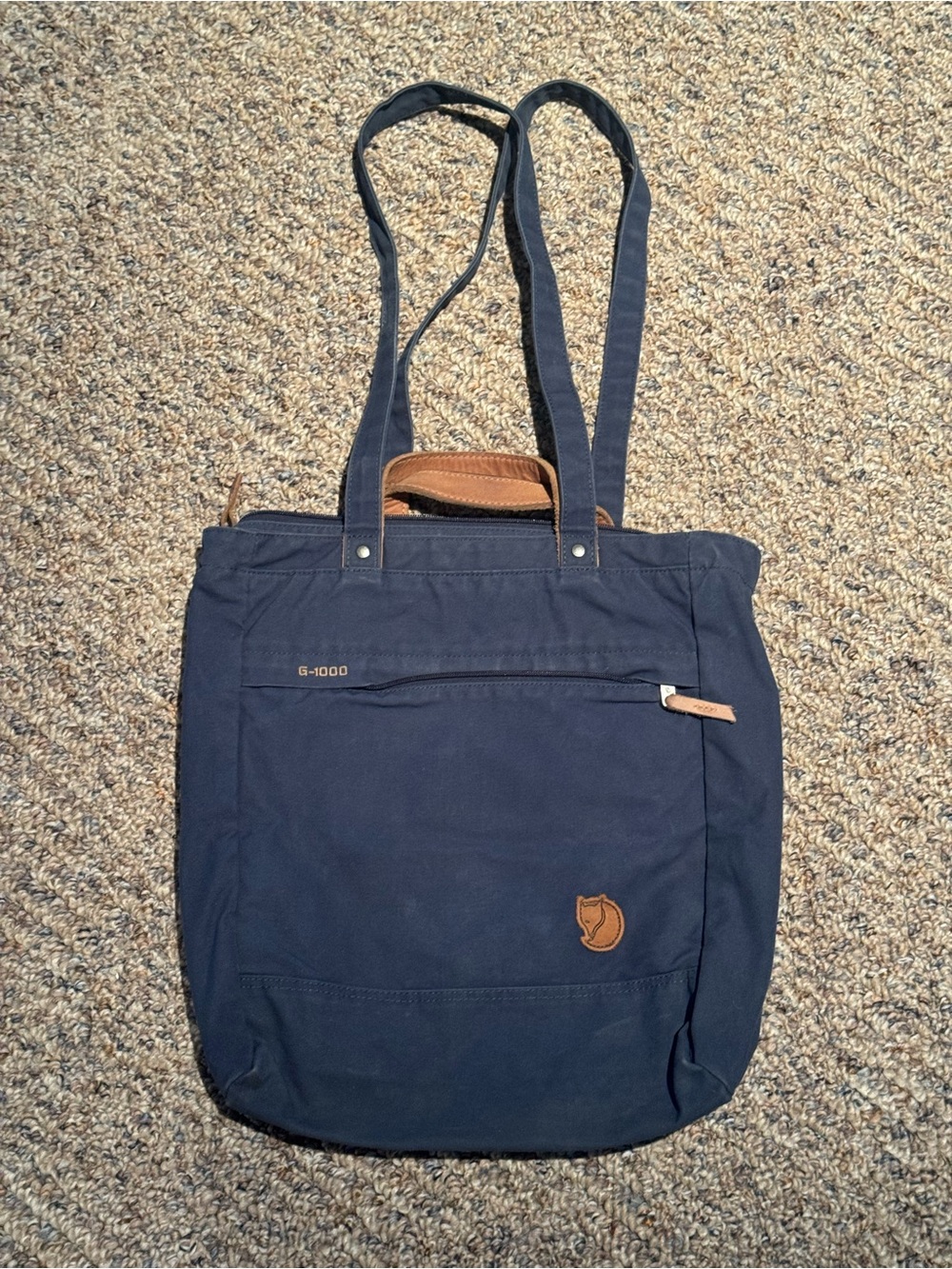 FjallRaven G-1000 Navy Canvas Toteback with Brown Leather Accents